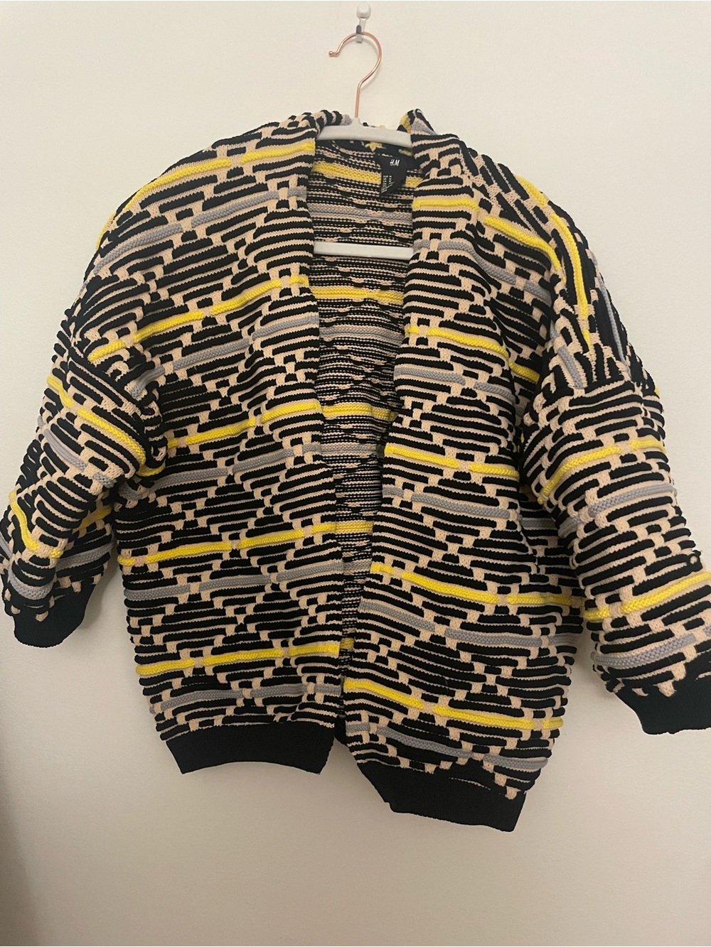 H&M Striped Knit Cardigan in Black, Yellow, Cream
